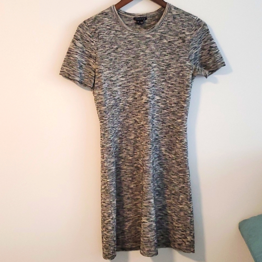 Theory wool blend skater dress size small woven high quality and warm neutral